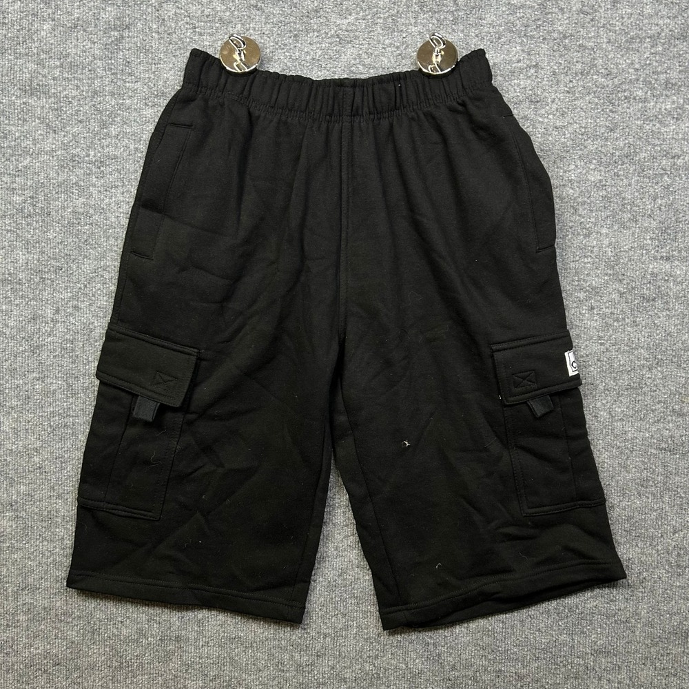 Pro Club Fleece Cargo Sweat Shorts Men's Black Elastic Waist Workwear M - NWT